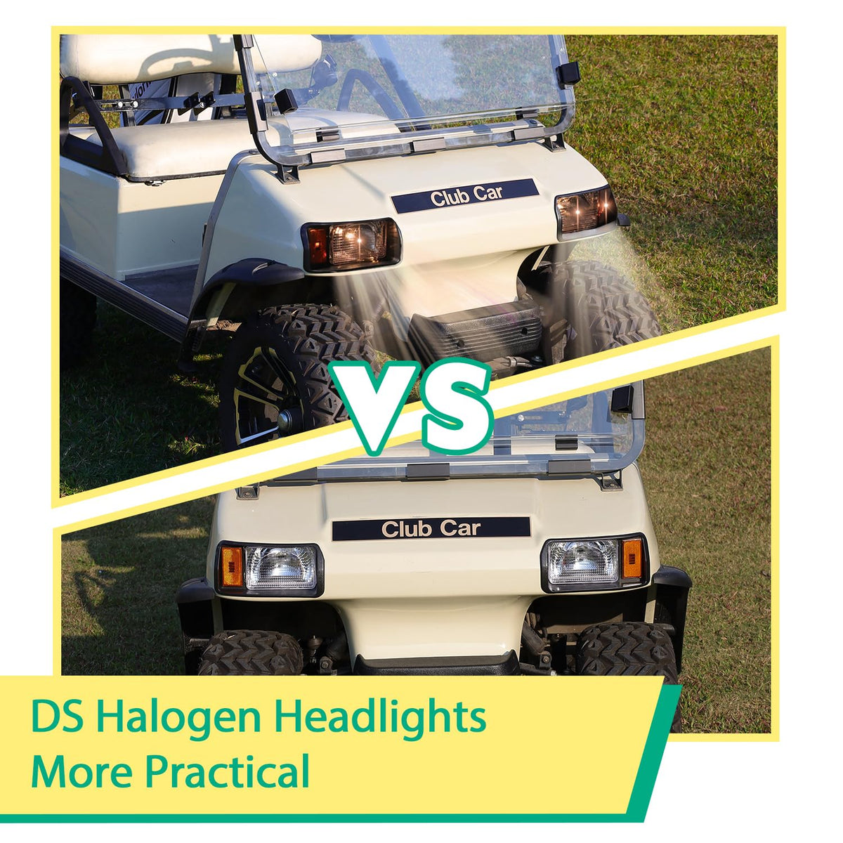 FIXHAWK Club Car DS headlight closeup shows durable housing and lens