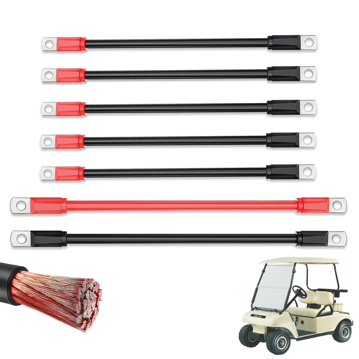 FIXHAWK Club Car DS/Precedent cables kit with red and black ends for reliable connections.