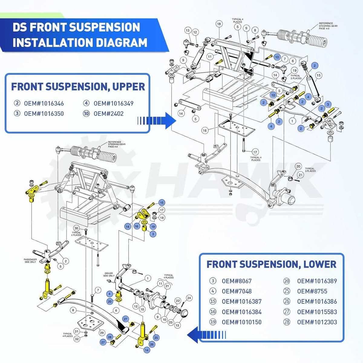 FIXHAWK Club Car DS vertical shaft maintains proper suspension operation