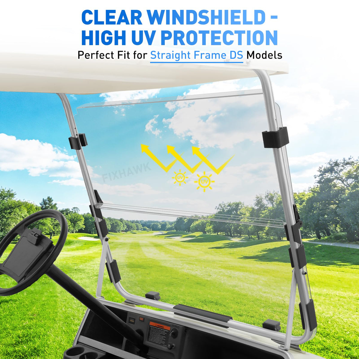 FIXHAWK Club Car DS windshield foldable design for flexible weather control