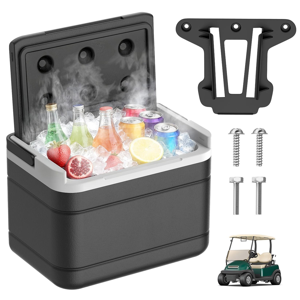 Fixhawk Club Car Precedent cooler with bracket kit keeps drinks accessible on the course