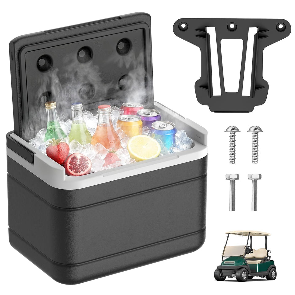 Fixhawk Club Car Precedent cooler with bracket kit keeps drinks accessible on the course