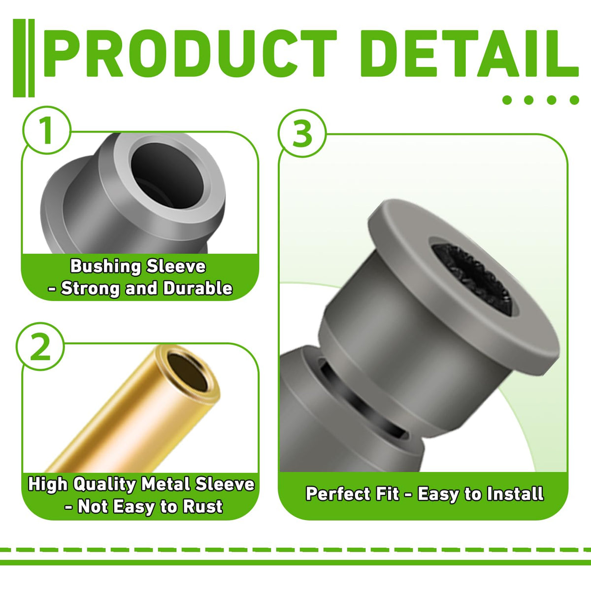 Sleeves included for front upper bushing installation in Club Car Precedent
