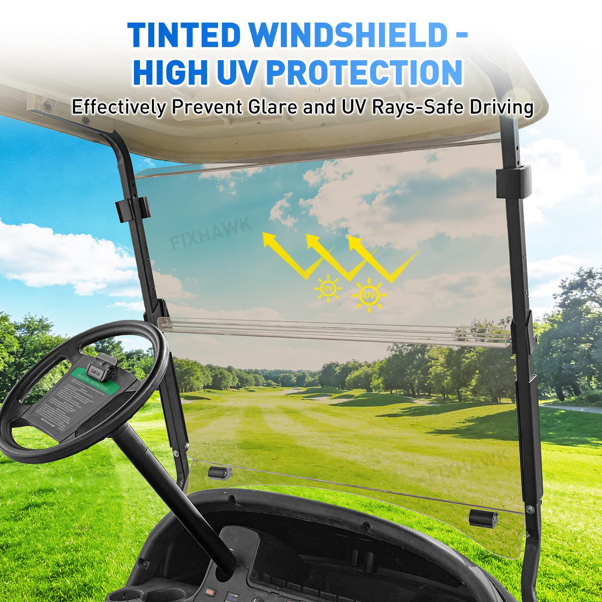 FIXHAWK Club Car Precedent windshield folded design showing compact storage