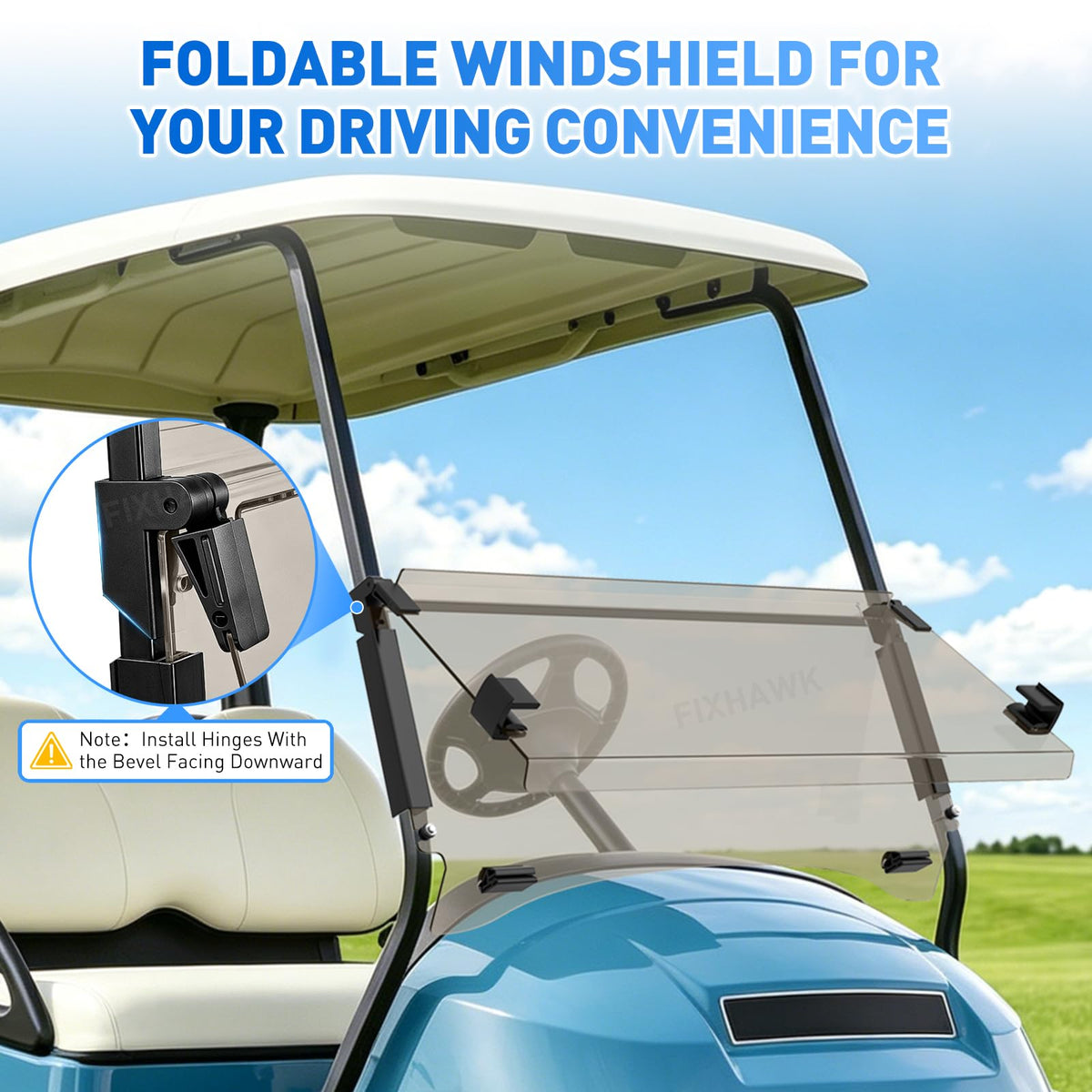 FIXHAWK Club Car Precedent windshield protects from wind and debris