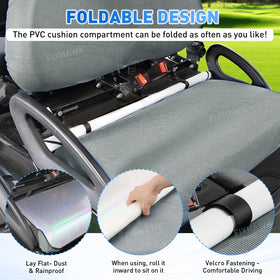 FIXHAWK elastic-edge installation demonstrates quick, snug fit on Club Car Precedent seats.
