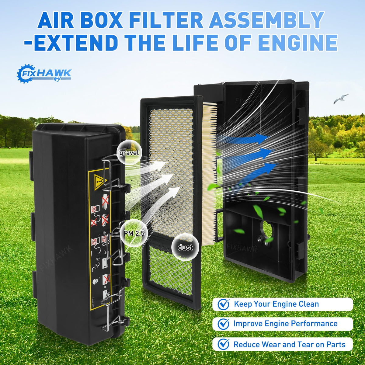 FIXHAWK EZGO air filter box assembly includes elements for quick, reliable filtration.