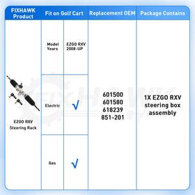 FIXHAWK EZGO RXV steering system close-up highlights smooth operation potential.