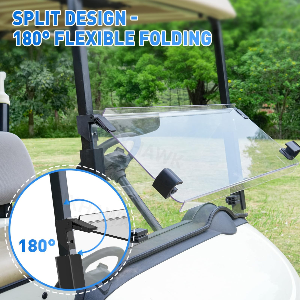 FIXHAWK EZGO RXV windshield clips enable fast, drill-free installation.