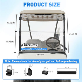 FIXHAWK EZGO RXV windshield material emphasizes anti-UV and anti-glare properties.