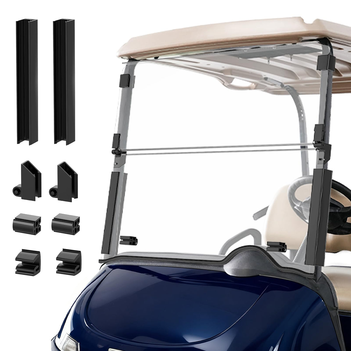 FIXHAWK EZGO RXV windshield upper section demonstrates robust PC construction for weather-ready protection.