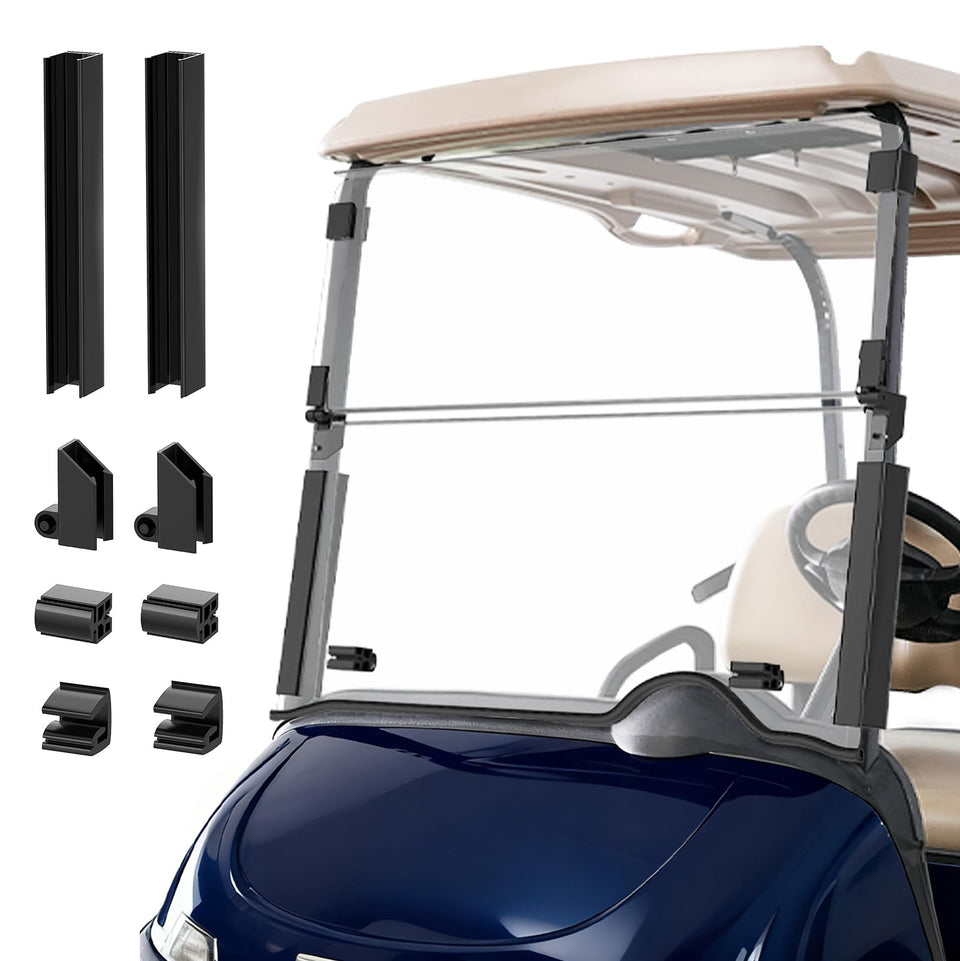 FIXHAWK EZGO RXV windshield upper section demonstrates robust PC construction for weather-ready protection.