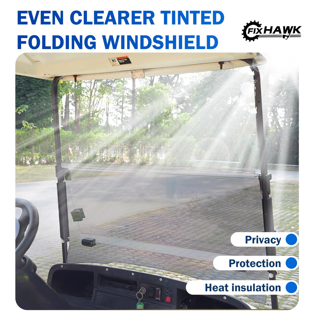 FIXHAWK EZGO tinted windshield folded half demonstrates compact storage