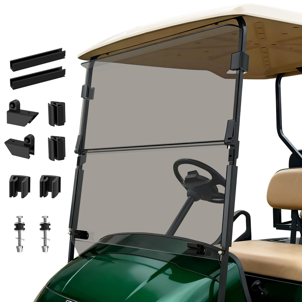 FIXHAWK EZGO tinted windshield front view reduces glare for sunny golf cart rides