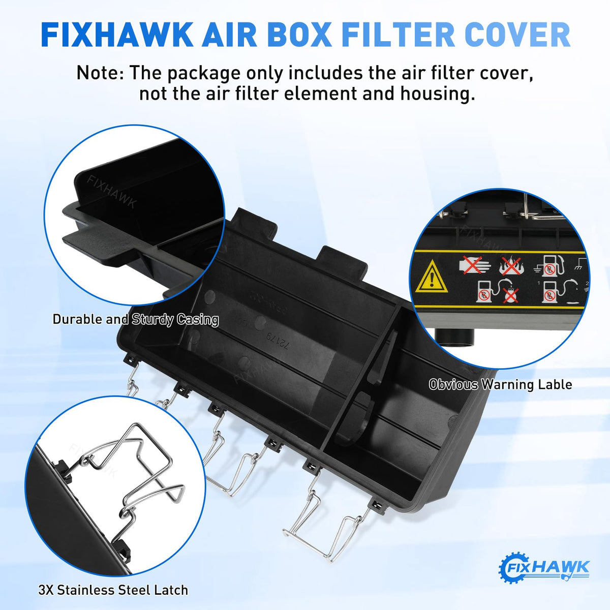 FIXHAWK TXT air box cover showing three latches for secure closure.