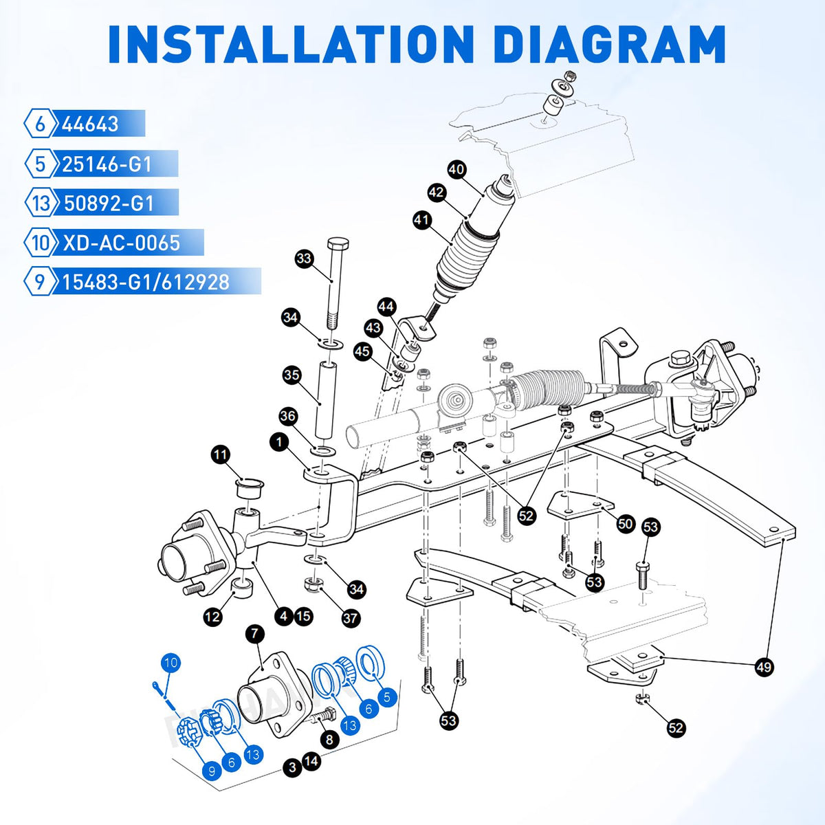 FIXHAWK EZGO TXT package includes bearings, races, seals, nuts and pins