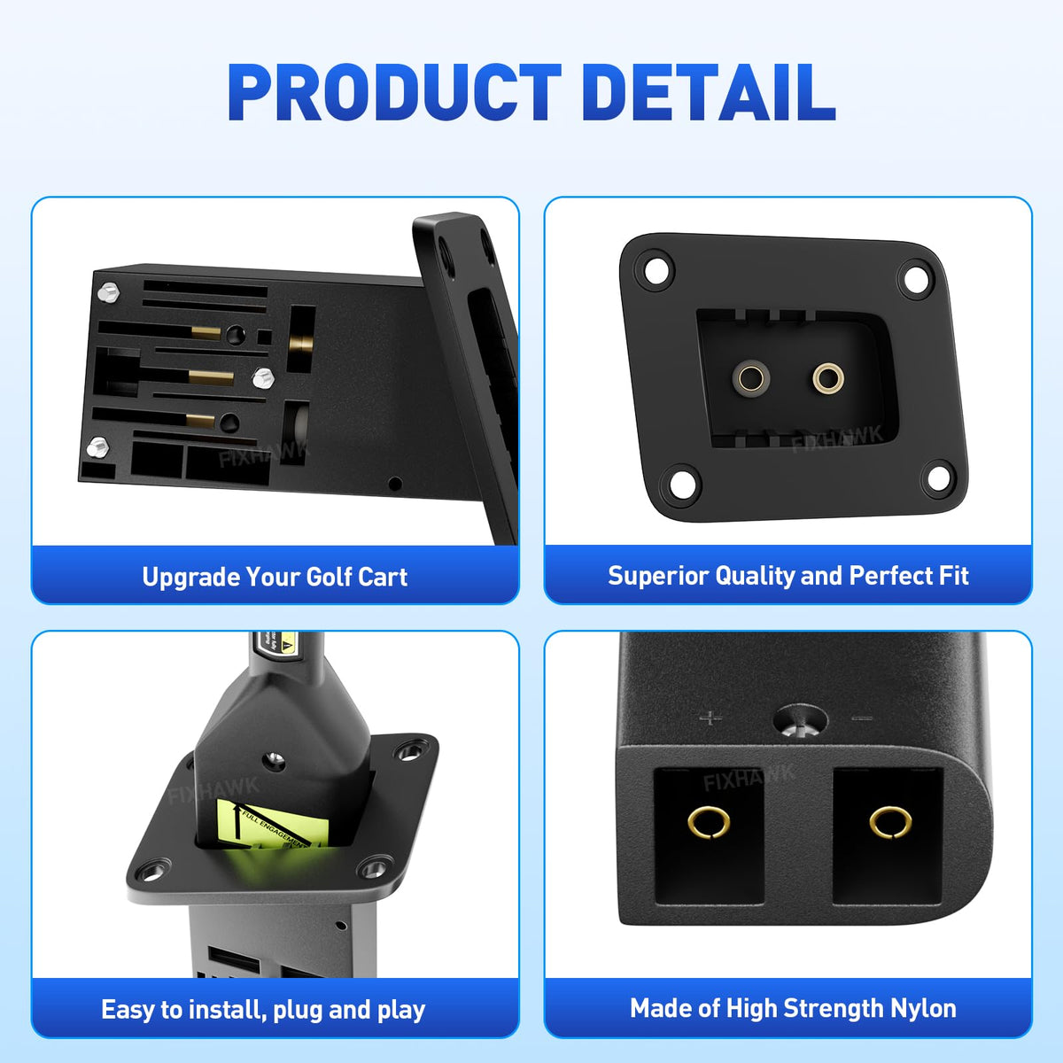 FIXHAWK EZGO TXT receptacle installed on 1996-up golf cart.