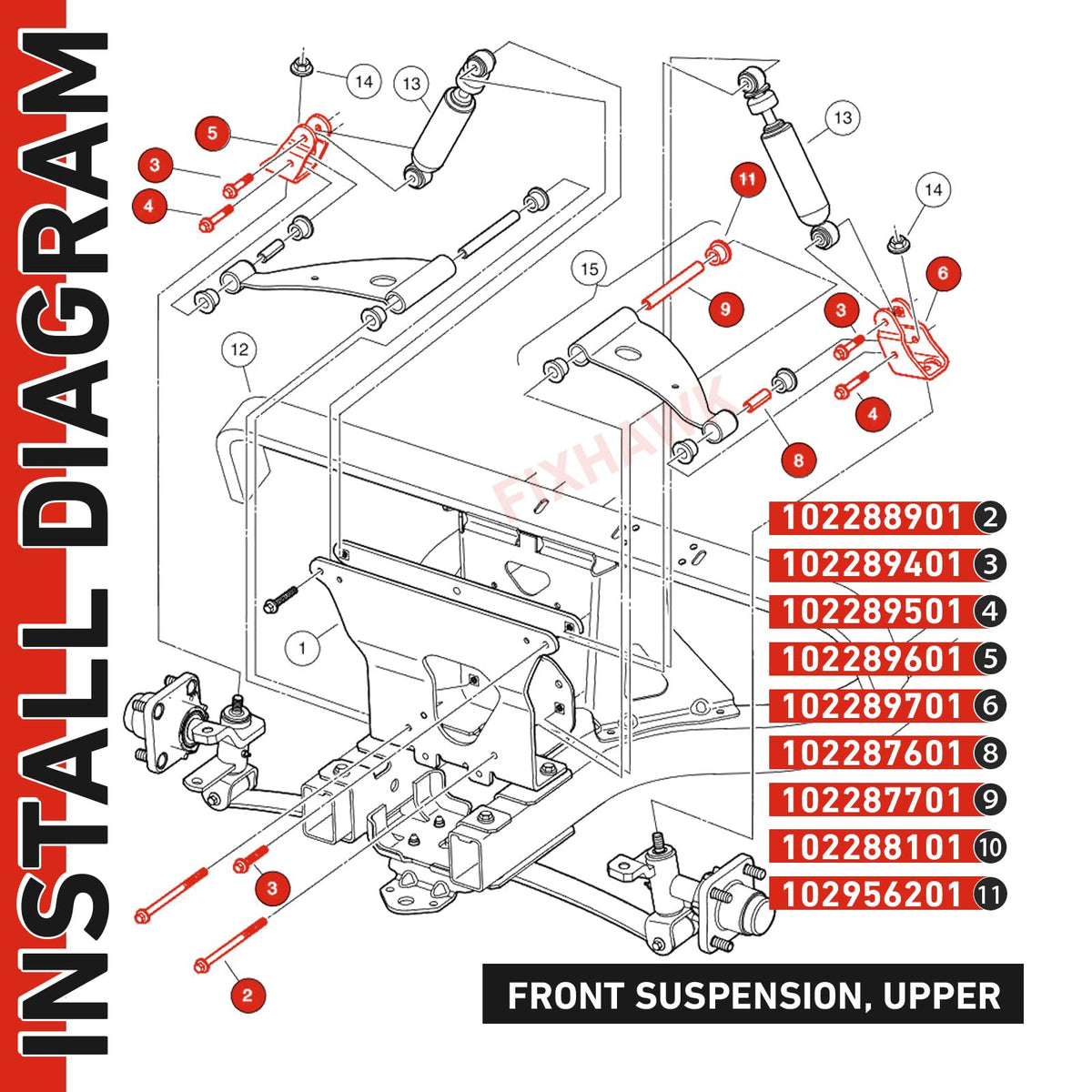 FIXHAWK front steel plate sleeve and support components for robust front end.