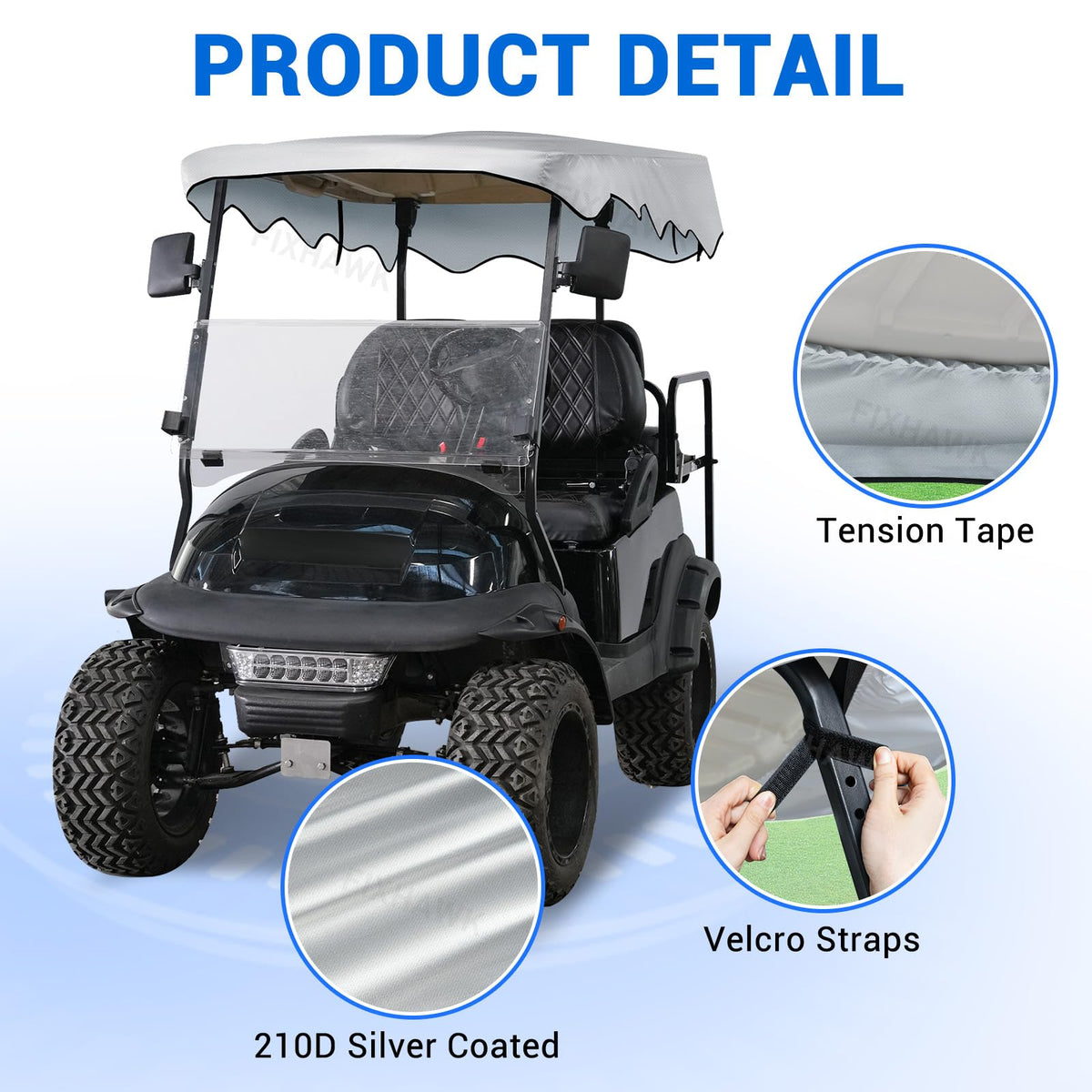 Full roof coverage blocks heat and sun on the cart body