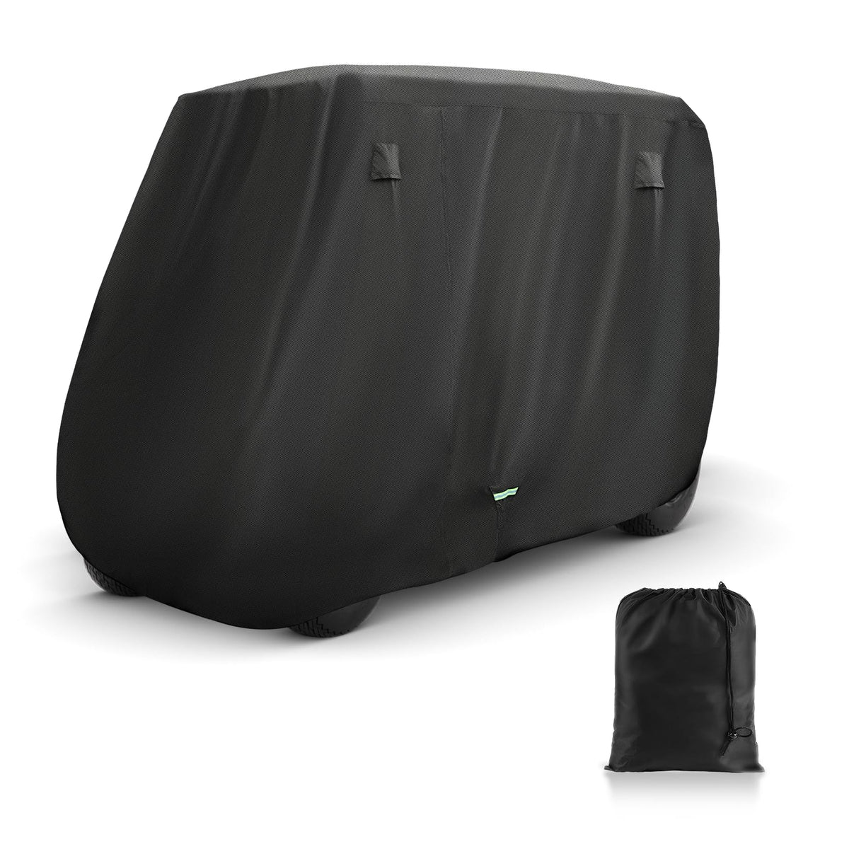 FIXHAWK golf cart cover front view with secure wind belt for windproof protection.
