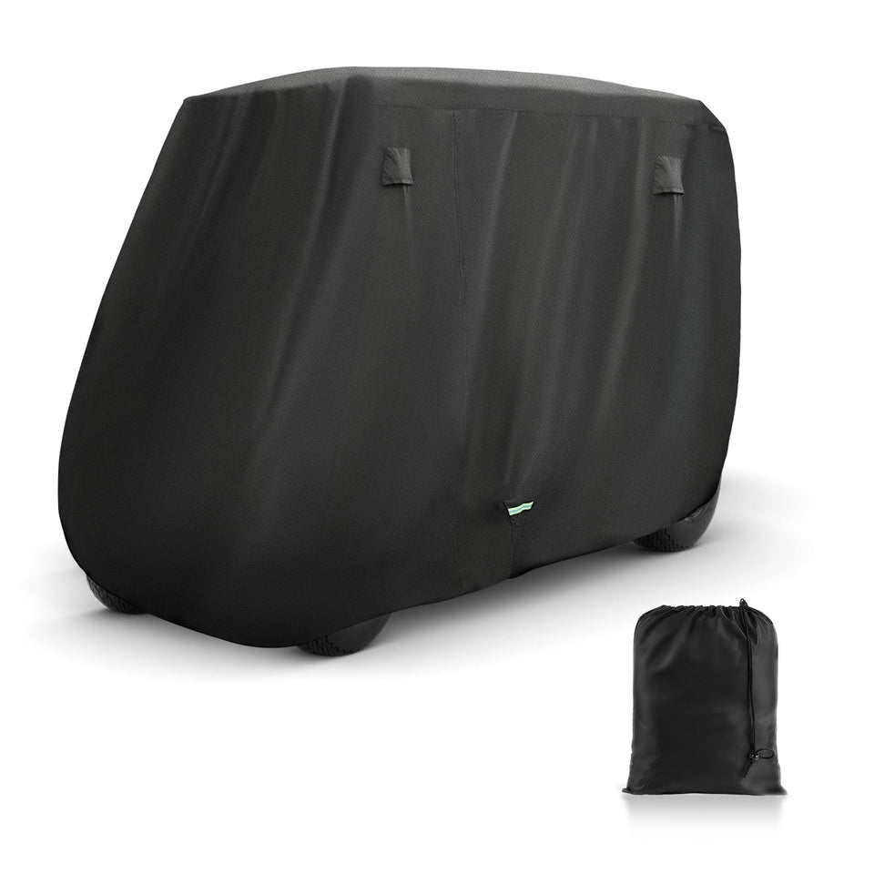 FIXHAWK golf cart cover front view with secure wind belt for windproof protection.