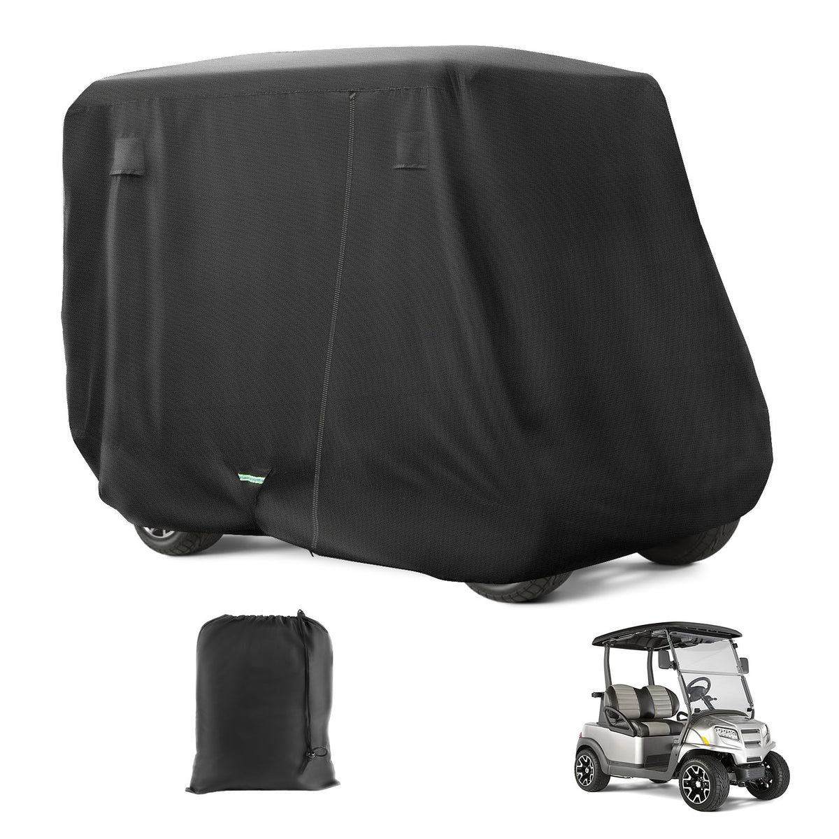 FIXHAWK golf cart cover front view protects 2-4 passenger carts from sun and rain.