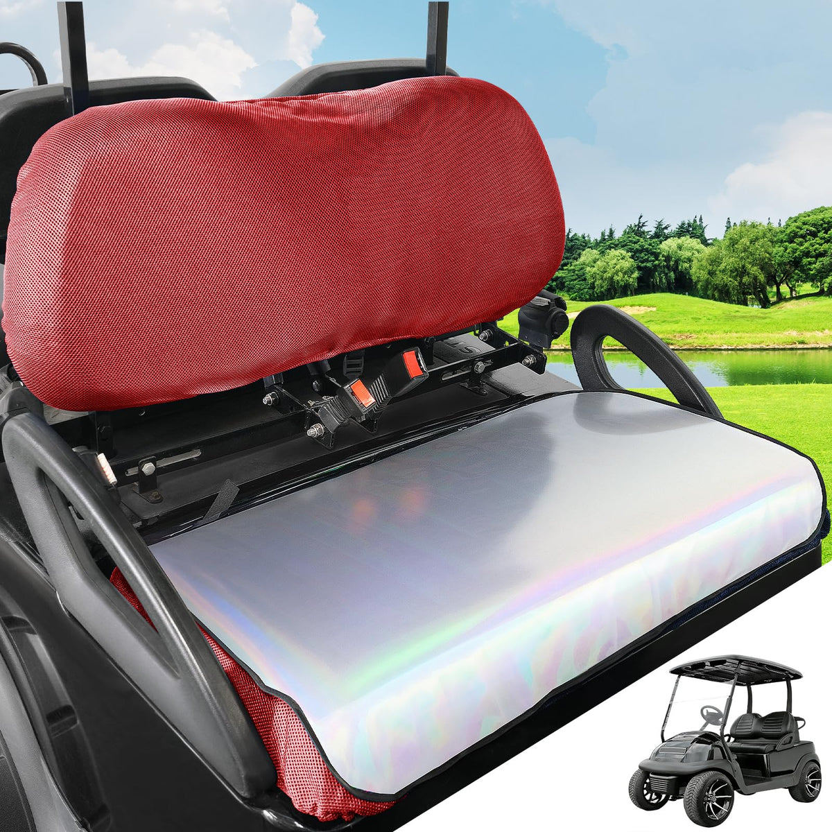 FIXHAWK golf cart front seat cover on Club Car Precedent for snug fit and seat protection.