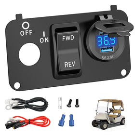 FIXHAWK key switch panel front view for EZGO, showcasing integrated control and charging readiness.