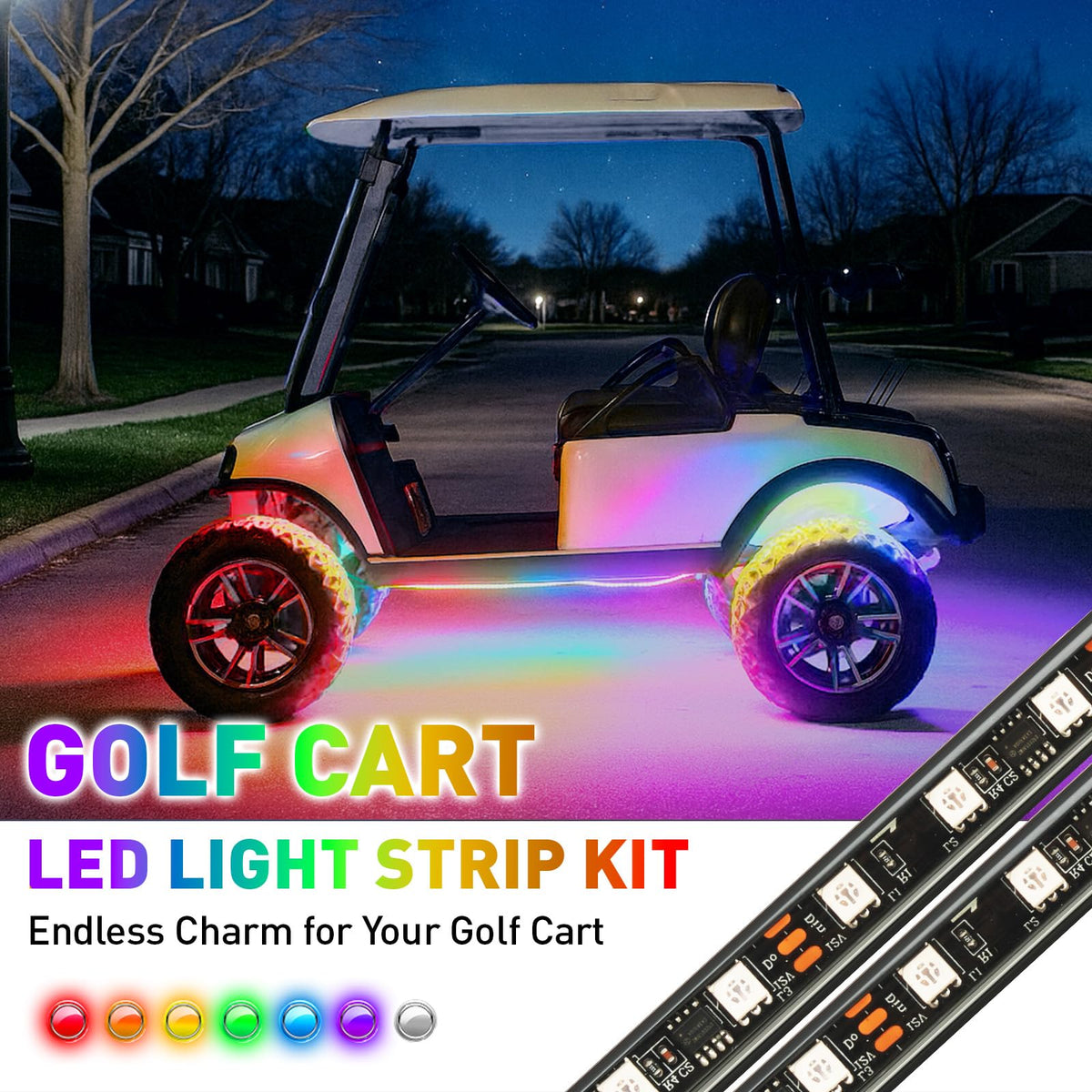 Weatherproof lighting enhances visibility and ambiance in rain or dew.