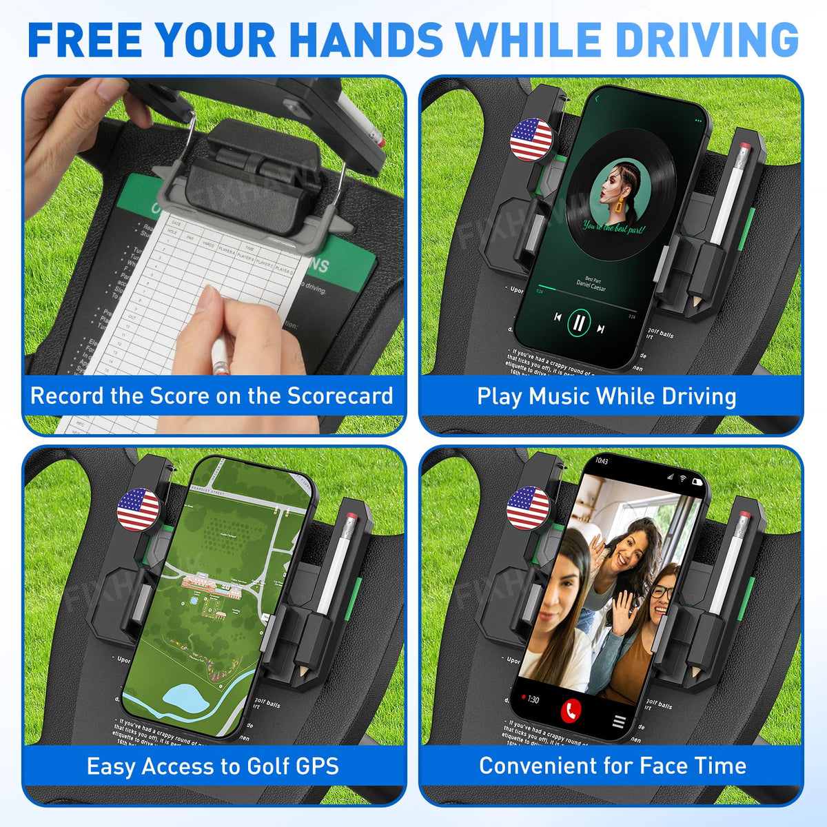 FIXHAWK flip-up phone holder enabling easy map checks and calls while driving.