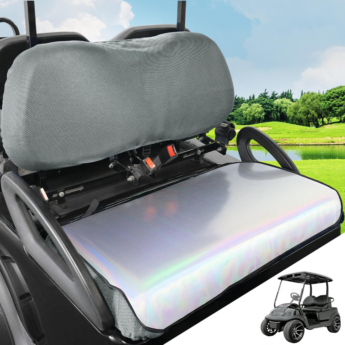 FIXHAWK golf cart seat cover backrest on Club Car Precedent shows snug fit and protection.