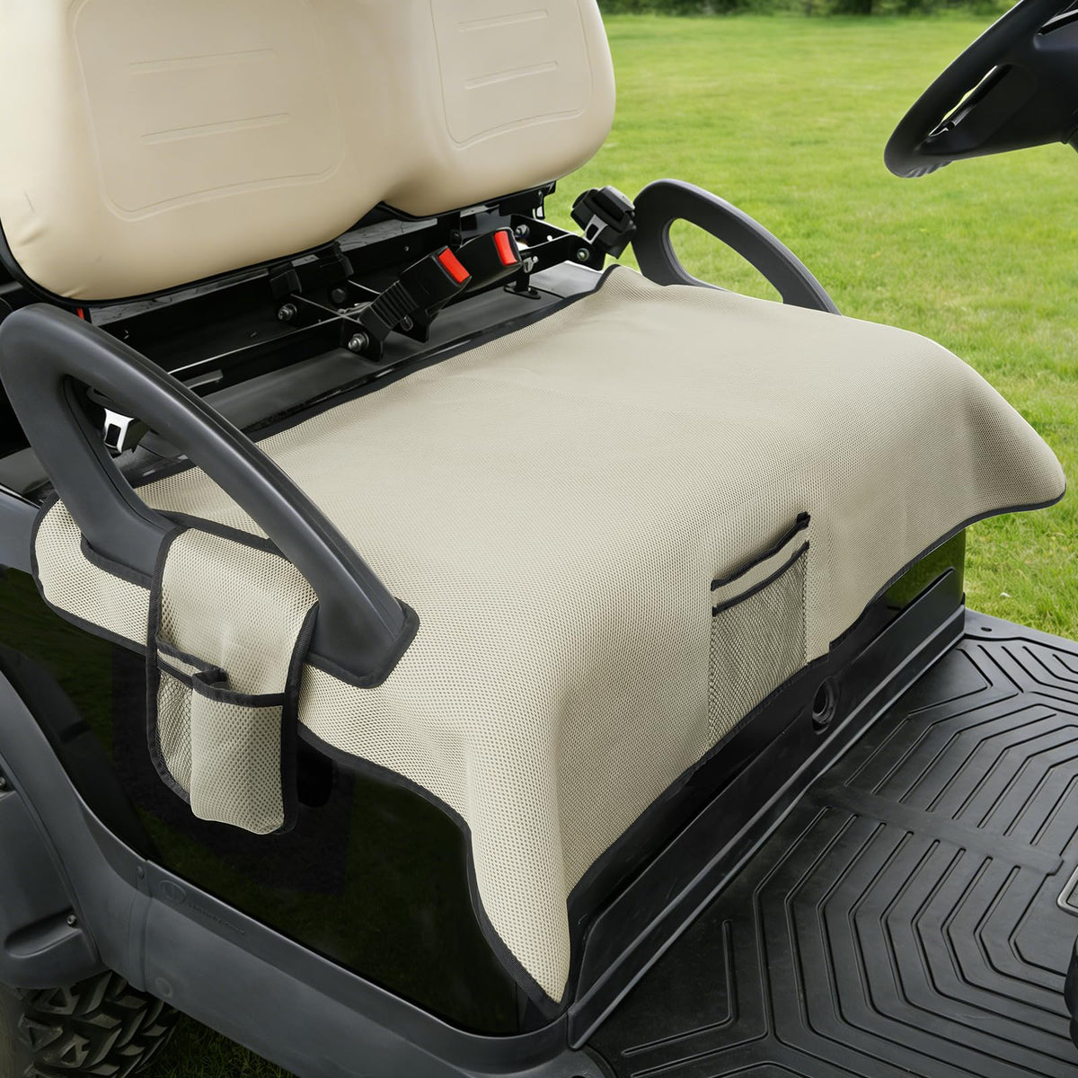 FIXHAWK golf cart seat cover with side pocket for easy on-the-go storage.