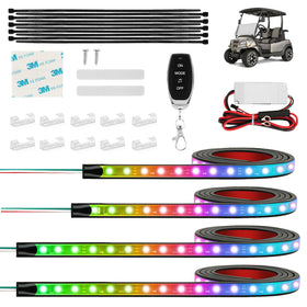 FIXHAWK underglow LED strip applied to golf cart, waterproof for rainy rides.