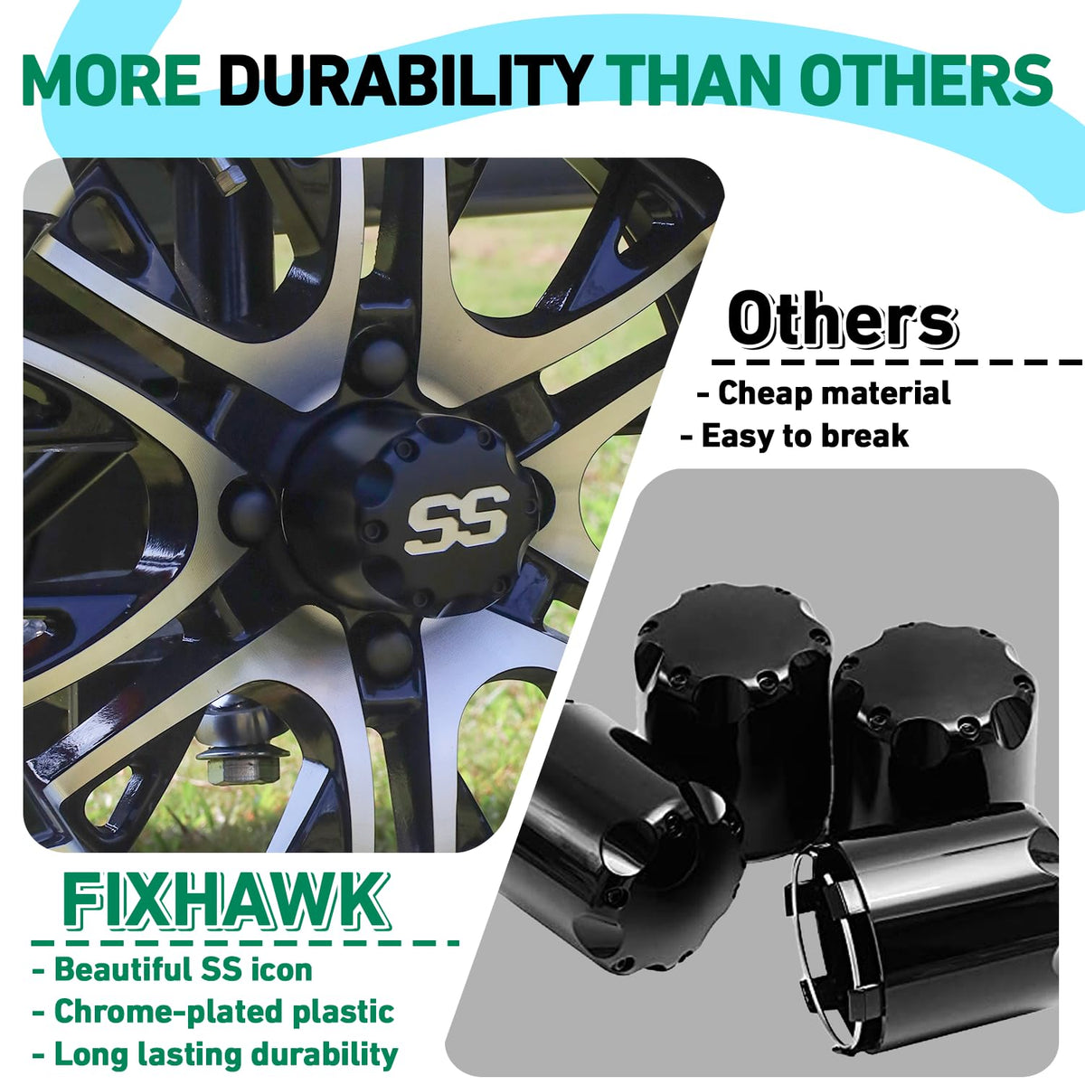 FIXHAWK hub cap compatibility across Club Car, EZGO, and Yamaha carts