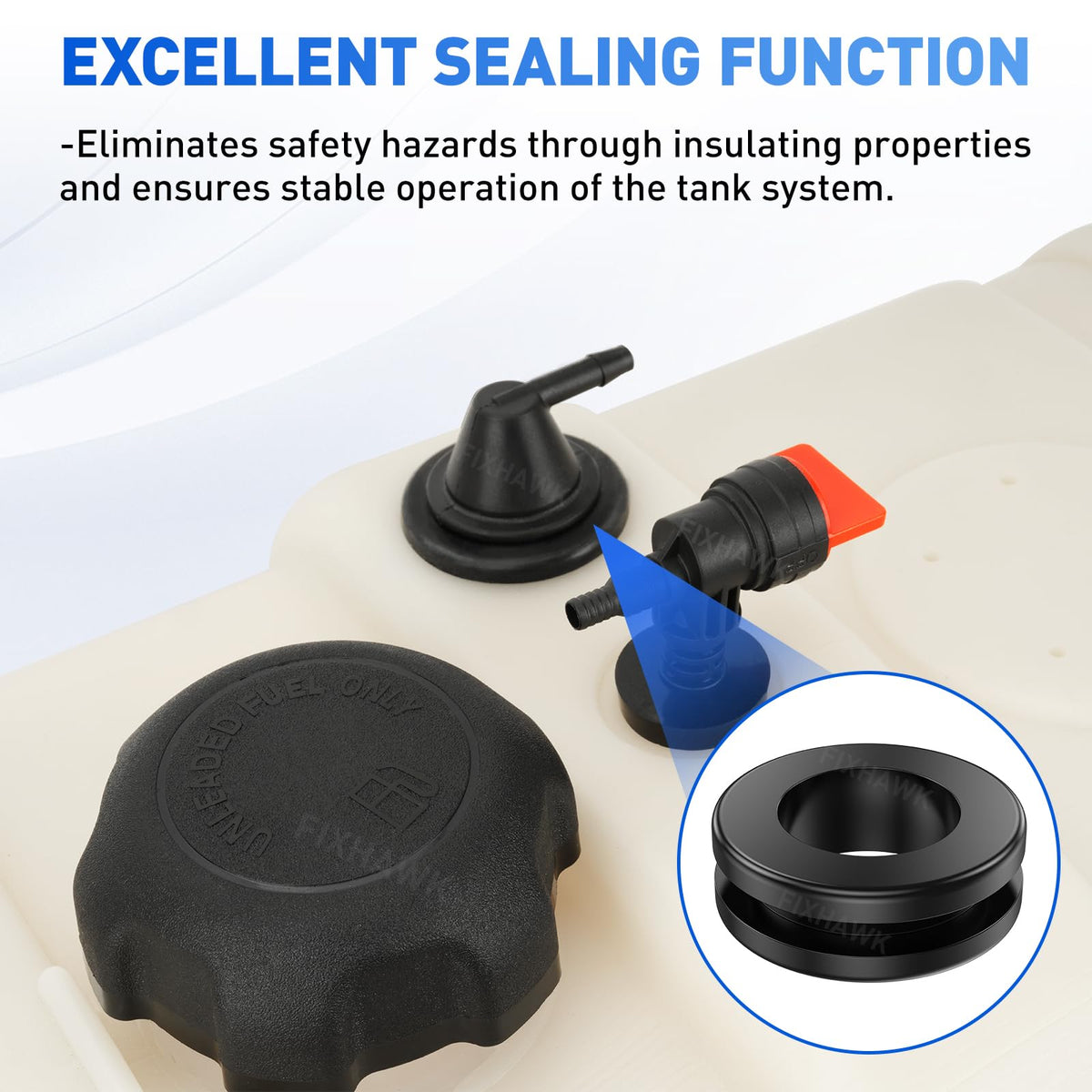 FIXHAWK nitrile rubber detail indicating fuel resistance and aging durability.