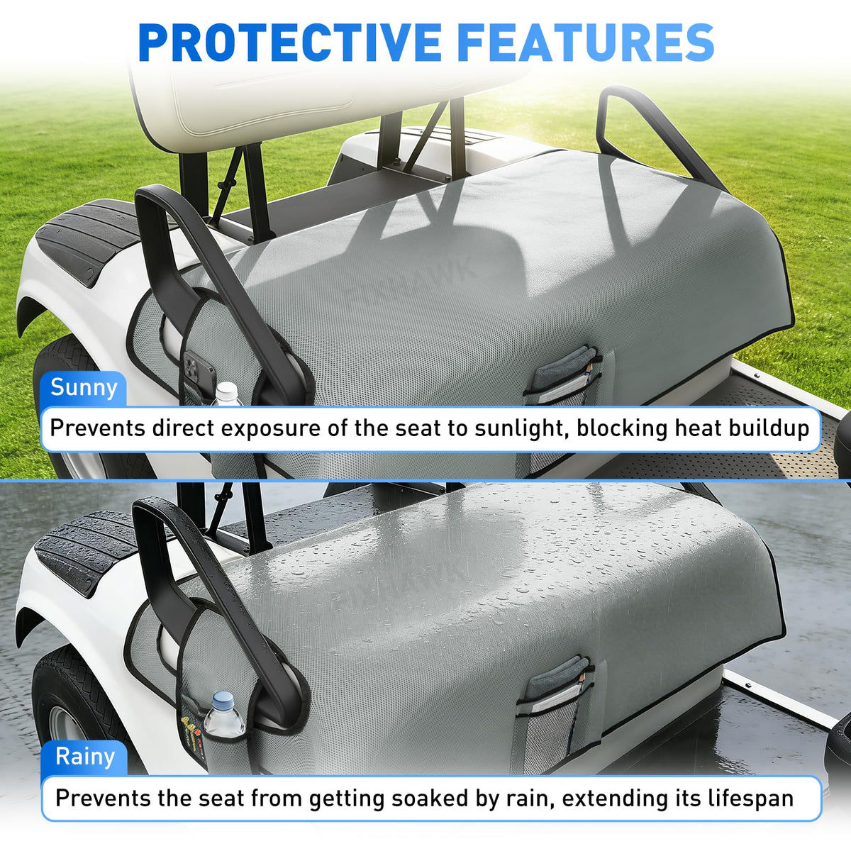 FIXHAWK sandwich fabric seat cover in gray offers breathability and comfort.