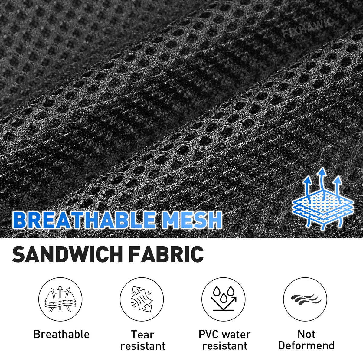 FIXHAWK sandwich fabric seat cover provides warmth and water resistance.