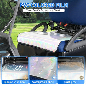 Elastic-edge FIXHAWK seat cover showing quick installation on a golf cart