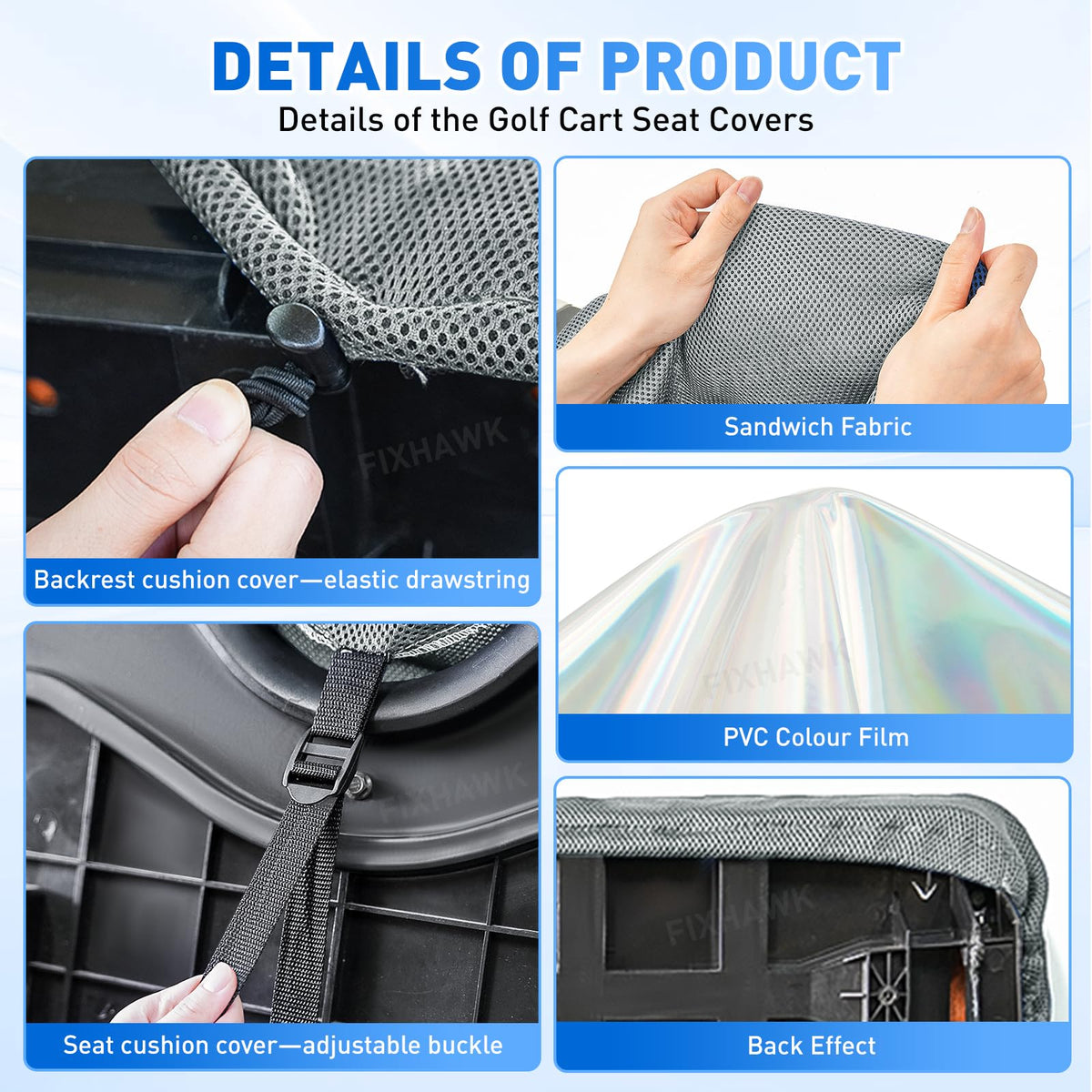 FIXHAWK seat cover protects against scratches and spills on Club Car seats.