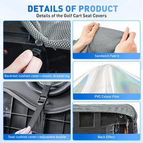 FIXHAWK seat cover protects against scratches and spills on Club Car seats.