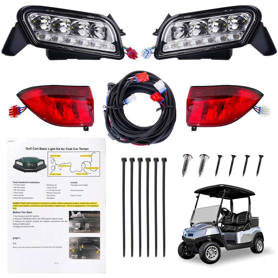 FIXHAWK Tempo LED headlights front view improves night visibility for Club Car Tempo