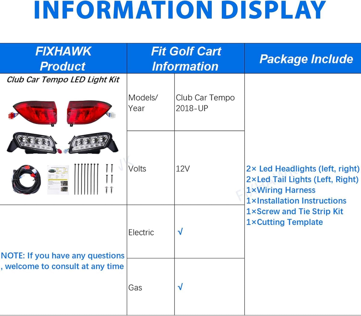 FIXHAWK Tempo LED light kit in package shows all upgrade components