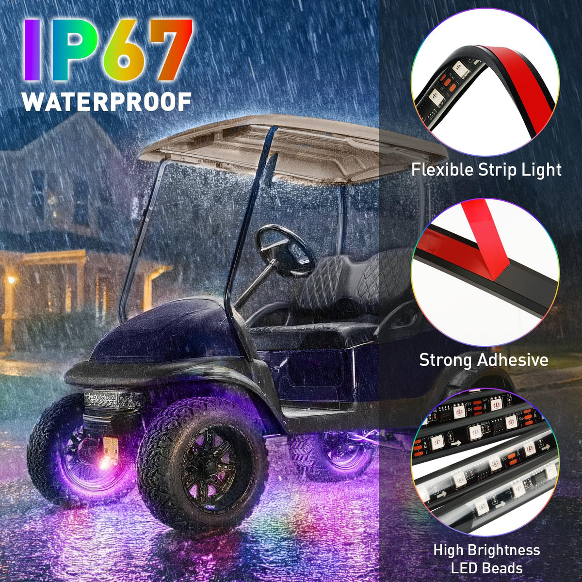 FIXHAWK 38-5-inch underglow strip installed along cart chassis.