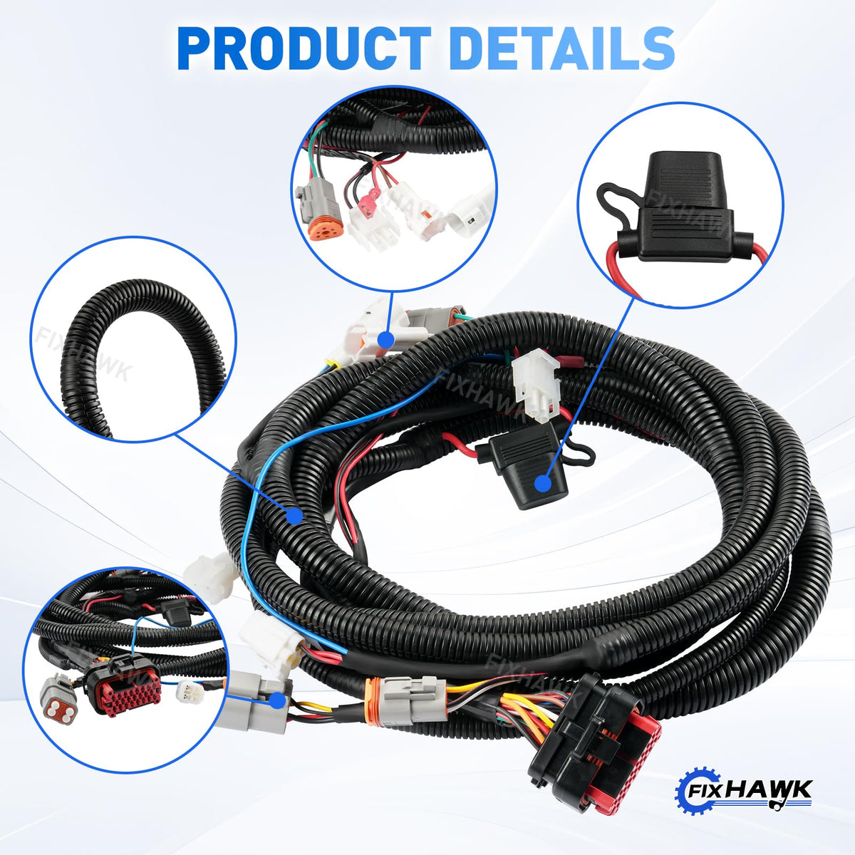 FIXHAWK harness connectors close-up demonstrates secure, corrosion-resistant terminals.
