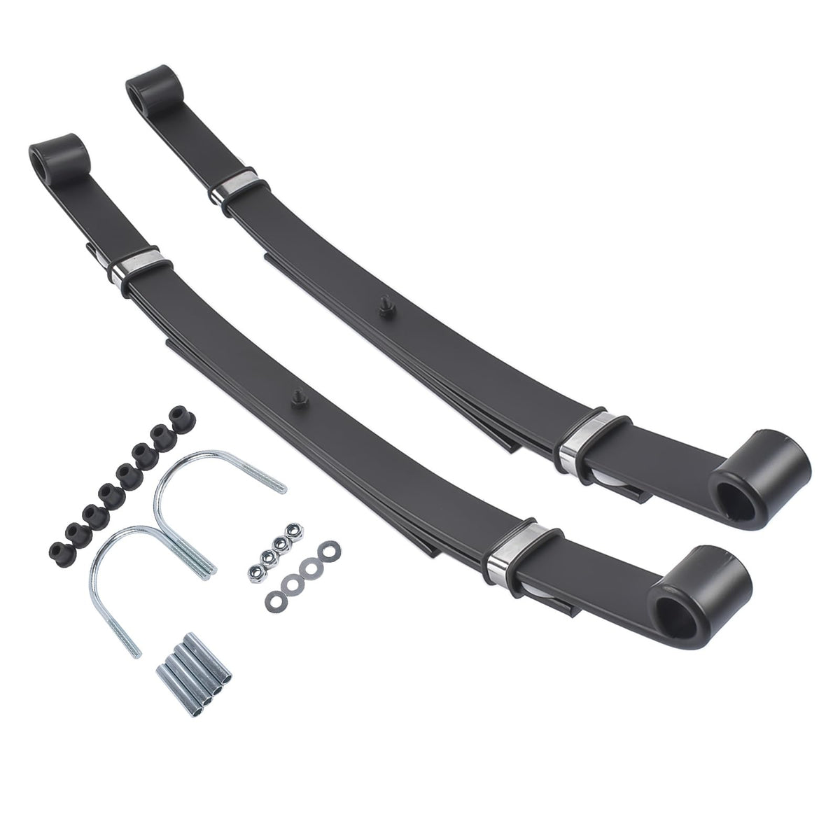 Fizzvex rear spring assembly with bushings on display, emphasizes durable suspension components