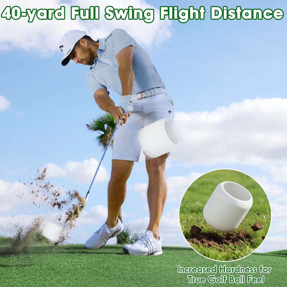 Flantor premium polymer material provides durability for repeated full swings.