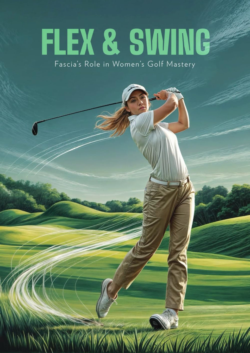 Flex and Swing fascia guide cover illustrating biomechanics insights for female golfers