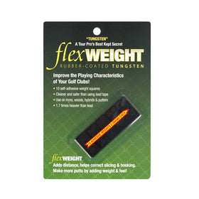 Flex Tee self-adhesive tungsten squares on a driver illustrate quick, clean installation.
