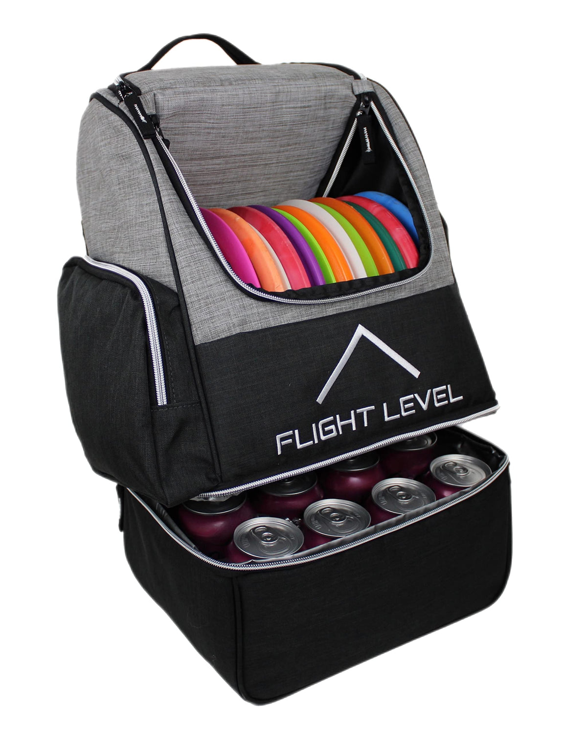 Flight Level Disc Golf Backpack showing the spacious main compartment for up to 20 discs