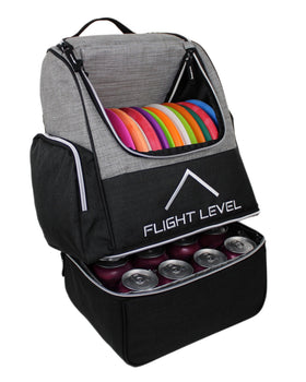 Flight Level Disc Golf Backpack showing the spacious main compartment for up to 20 discs